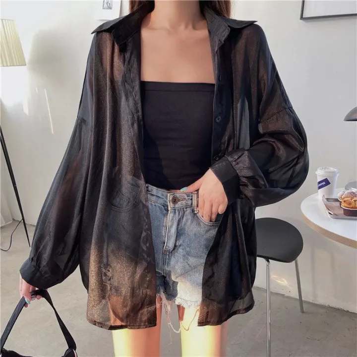 Shirt%20for%20Women%20Blouse%20Long%20Sleeve%20Top%20Female%20Chiffon%20Loose%20Cardigan%20Thin%20Sexy%20Solid%20Color%20Casual%20Shirt%20-%20Image%205
