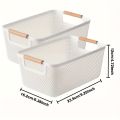 Durable Open Plastic Storage Basket with Double Wooden Handles - For Bathroom, Kitchen, and Outdoor Organization, Shelf Baskets. 