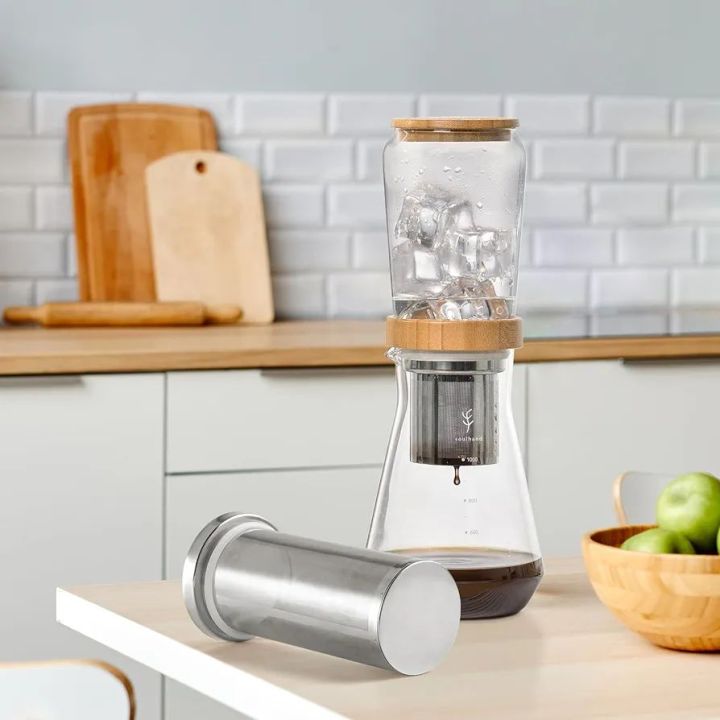 German Imported Soulhand Cold Brew Coffee Maker Iced Drip Coffee and Tea Maker, Iced Dripper Coffee Brewer with Adjustable Water Flow, Borosilicate Glass & Stainless Steel Filter Cold Drip Brewer - 1L/34oz