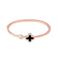 Metal Titanium Steel Bangle Rose Leaf Clover Charm Opened Cuff Bangle Bracelet for birthday gift | Rose Gold.