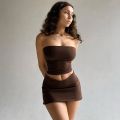 Hawthaw Women 2024 Summer Tube Tops Mini Skirts Party Club Two Piece Matching Sets Vacation Outfits Wholesale Items For Business.