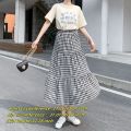 Casual Vintage Women Skirt Matching Chic Lady's White Skirt Sweet Girl's Cake Skirt Elastic Waist A-Line Mid Length Flare Skirt.