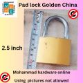 Premium Golden Padlock – 2-Inch & 2.5-Inch TRI Circle Lock for Motorbikes, Shop Shutters & Gates". 