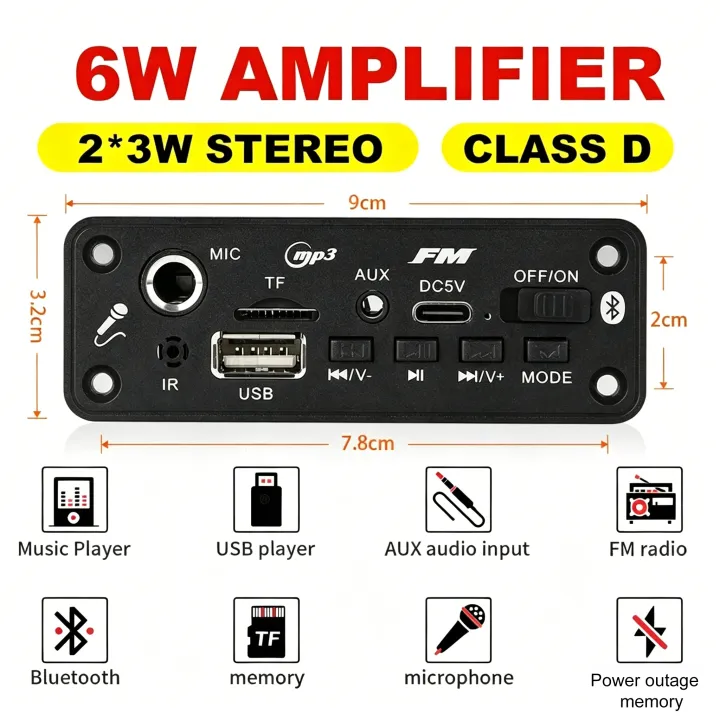 KEBIDUMEI%20DC%205V%20Bluetooth%205.0%20MP3%20Decoder%20Board%206W%20Amplifier%20MP3%20Player%20Support%20Call%20Recording%203.5mm%20USB%20TF%20FM%20for%20Car%20Speaker%20-%20Image%202