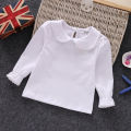Fall Spring Little Girls Shirts Cotton Lace White Long Sleeve Child T-shirt Girls Kids Baby Toddler Tops and Blouses.