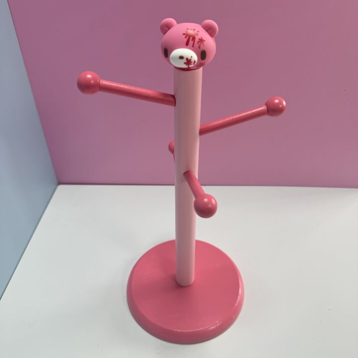 Cute Pink Bear Wooden Jewelry Stand for Desk & Vanity