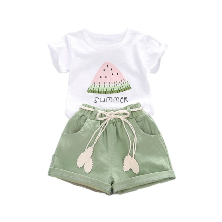 Children Girls Short Sleeve Costume Set Kids Watermelon Print Short T-shirt Shorts Suits Pullover