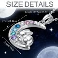 Zinc Alloy Sleeping Bunny Moon Necklace Gradient Colorful Faux Crystal Cute  for Women Girls. 