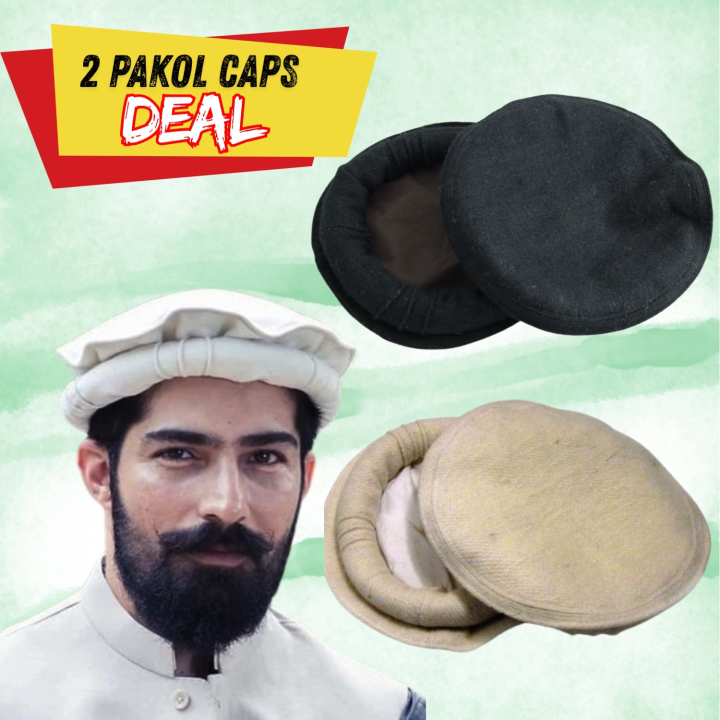 Pack of 2 - Premium Quality Handmade Original Wool Chitrali Cap Afghani ...