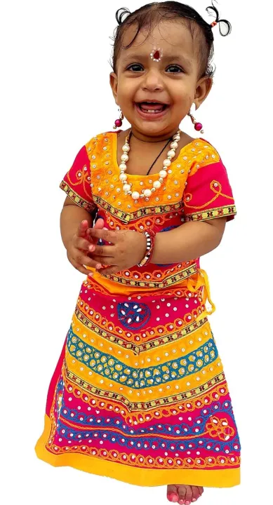 Radha%20Dress%20For%20Girls%20Krishna%20Janmashtami%200-10%20years%203pcs%20Set%20Multicolour%20-%20Image%203
