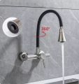 Wall Mount Kitchen Tap Single Handle Faucet Swivel Sink Mixer Tap Brushed Nickel. 