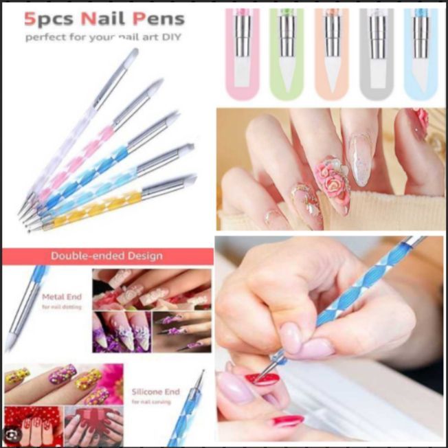5 PCs Nail Dotting Pen Silicone Nail Art Pen Brushes Set Acrylic Nail Brush For Nail Art Tools