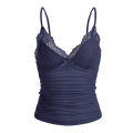 European American Style Y2K Lace V-Neck Bow Solid Color Suspender Spicy Girl Low Cut Vest Slim Fit Short Top Summer New.