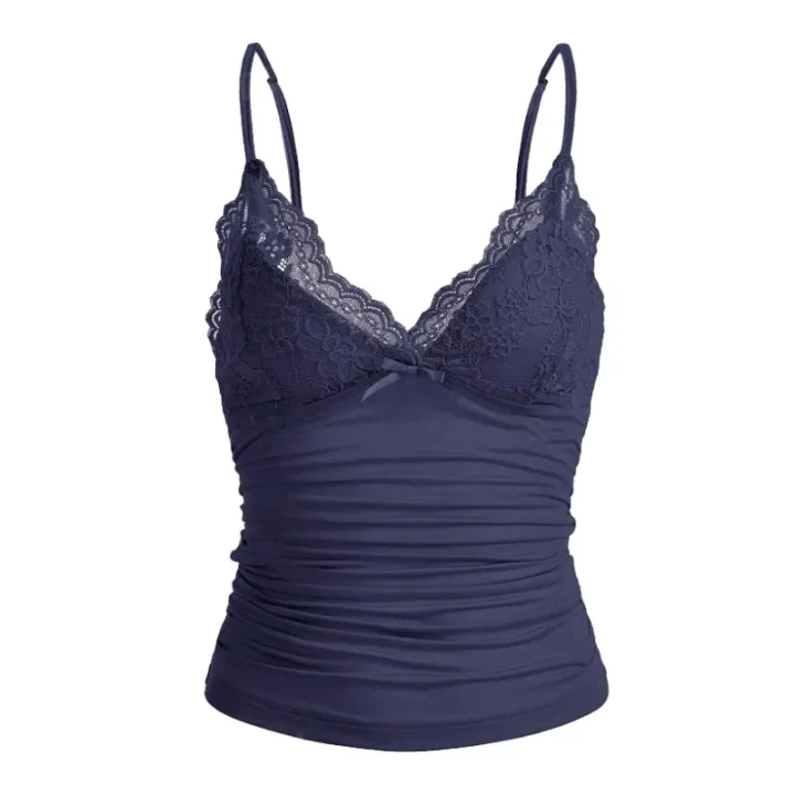 European%20American%20Style%20Y2K%20Lace%20V-Neck%20Bow%20Solid%20Color%20Suspender%20Spicy%20Girl%20%20Low%20Cut%20Vest%20Slim%20Fit%20Short%20Top%20Summer%20New%20-%20Image%205