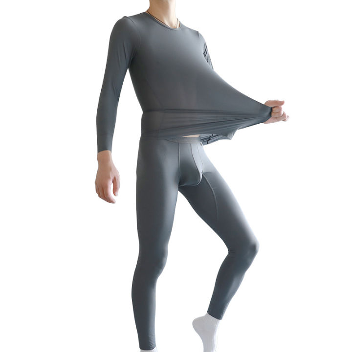 Set of Autumn Trousers Men's Thin Summer Ice Silk Bottoms Ultrathin Tight Lining Trousers Silky Elastic Line Trousers Tops