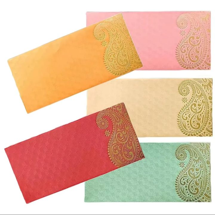 Colorful Metallic Envelopes with Peinted Golden Design for Cash Gifts, Festivals Occasions & Weddings