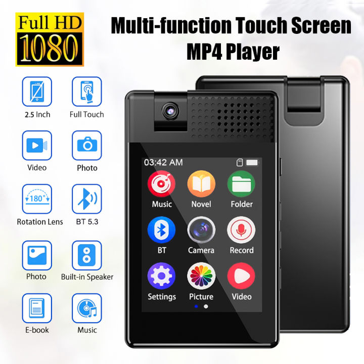 Bluetooth 5.3 MP3 Music Player Builtin Speaker 2.5 Inch Full Touch