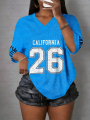 Women's California NO.26 Print V-Neck Short Sleeve T-Shirt Summer Graphic Tee Hole Mesh Jerseys Plus Size Sport T-Shirt.