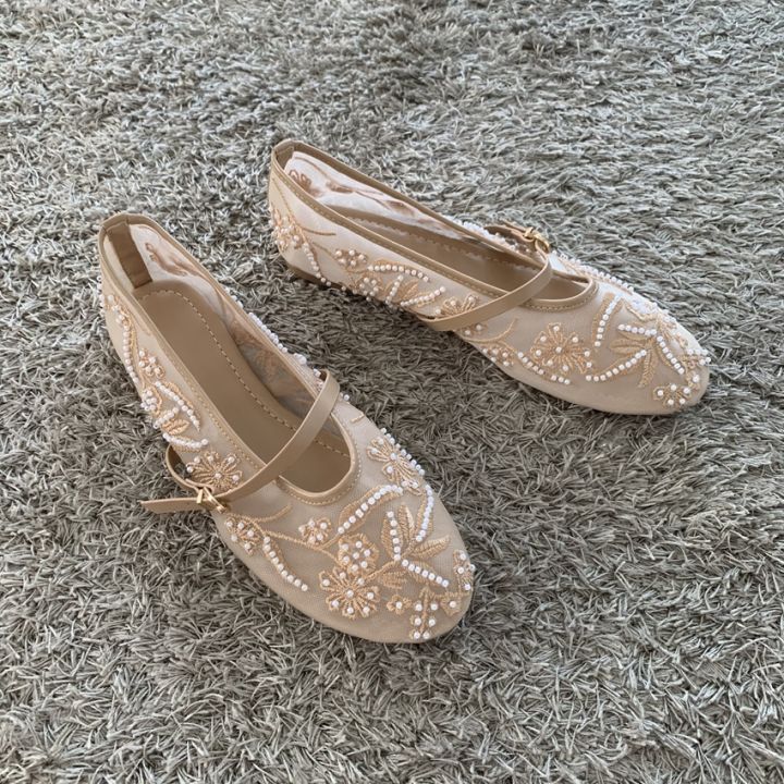 2026 Summer Women Mary Jane Shoes Embroidered Flower Brand Breathable Mesh Casual Footwear Designer Ballet Styles Female Flats