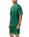 Men's Silky Satin 2Pcs Pajama Set Short-Sleeve Lapel Chest Pocket Shirt And Shorts Smooth Touch Soft Sleepwear Cozy Nightshirts. 
