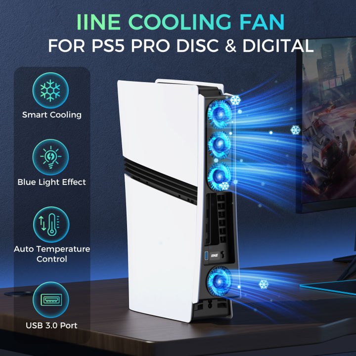 IINE PS5 Pro Cooling Fan for PS5 Pro Disc & Digital, 2-Speed Fan & Auto Control & Smart Cooling