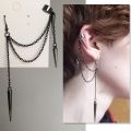 New Fashion Creative Trend Men's Retro Black Tassel Long Chain Punk Earrings Hip Hop Rivets Earrings Female Gothic Party Jewelry.