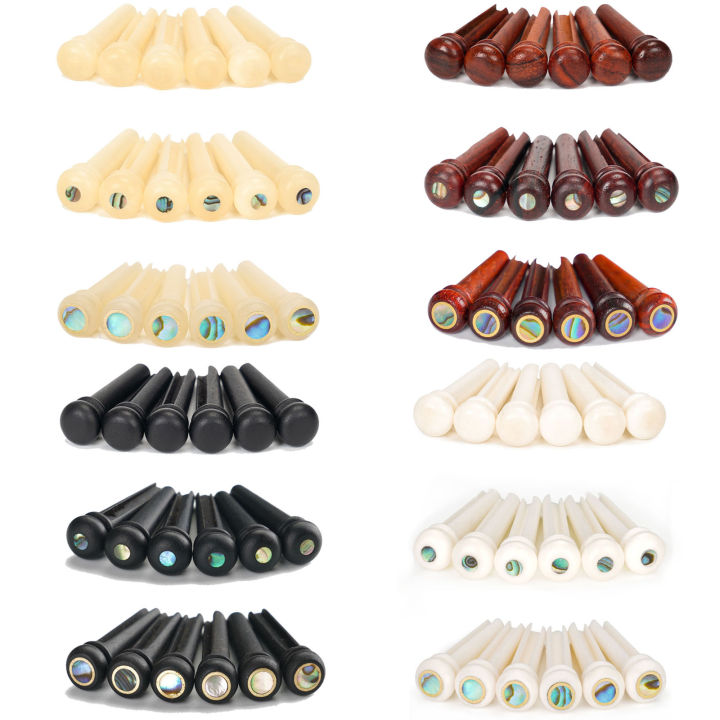 6pcs Acoustic Guitar Bridge Pins , Bovine bone bleached /primary colors/Ebony/Cocoapolo Wood Guitar Fixed String Nails