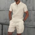 Summer Men Sports Polo Suit Short Sleeve Stylish Zipper Polo Shirt And Shorts Set Men Casual Streetwear 2-pie Leisure Sports Set. 