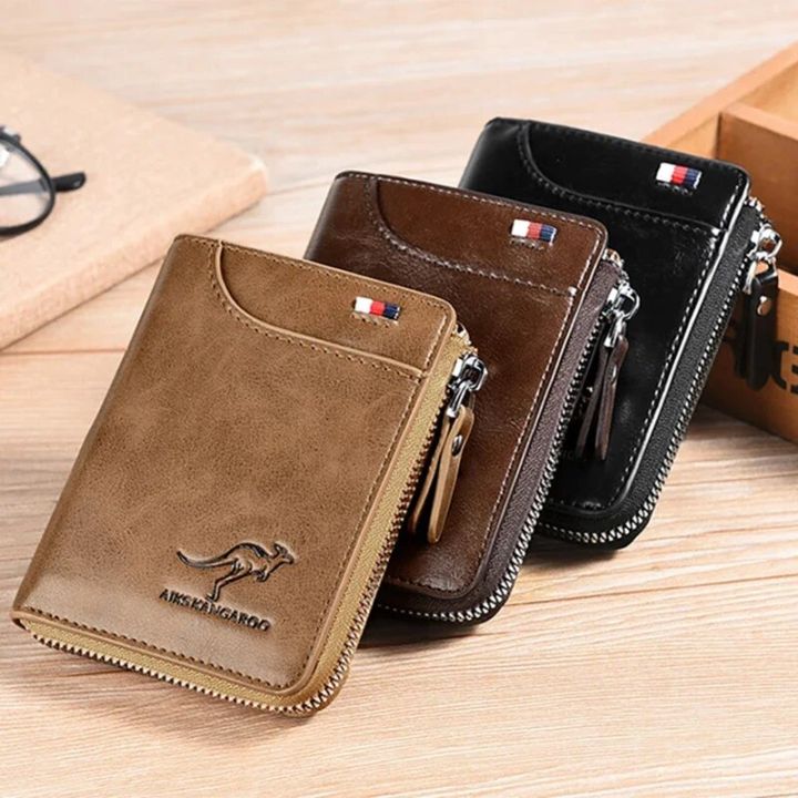 Mens Wallet Leather Business Card Holder Zipper Purse Luxury Wallets