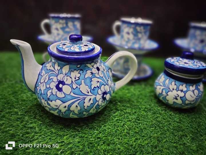 Blue Pottery Tea Set 17 pieces