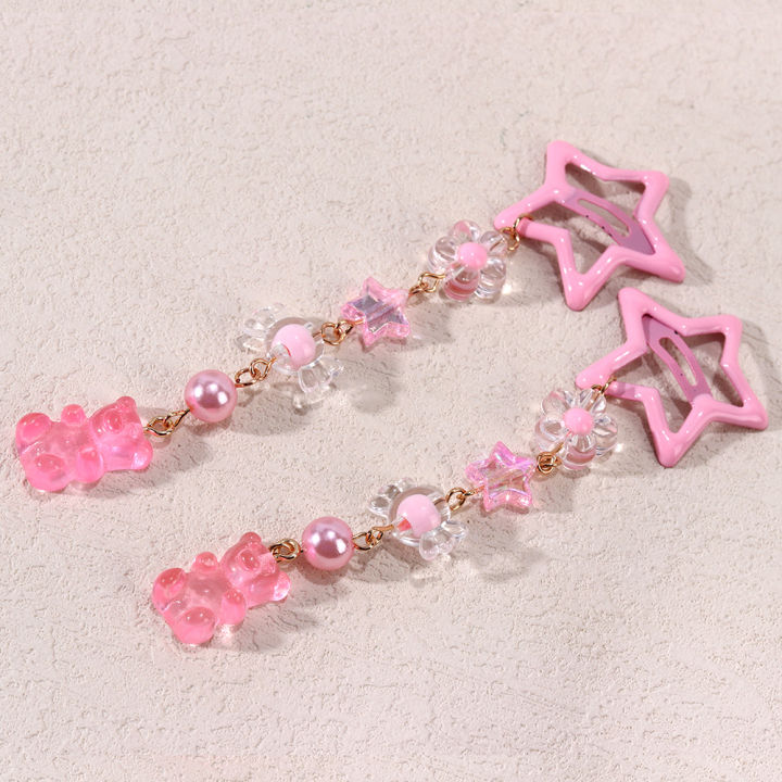 2Pcs%20Y2k%20Star%20Hair%20Clip%20Sweet%20Mini%20Flower%20Candy%20Plastic%20Bear%20Crystal%20Pendant%20Hairpin%20Headwear%20For%20Girl%20Metal%20Barrette%20Accesories%20-%20Image%204