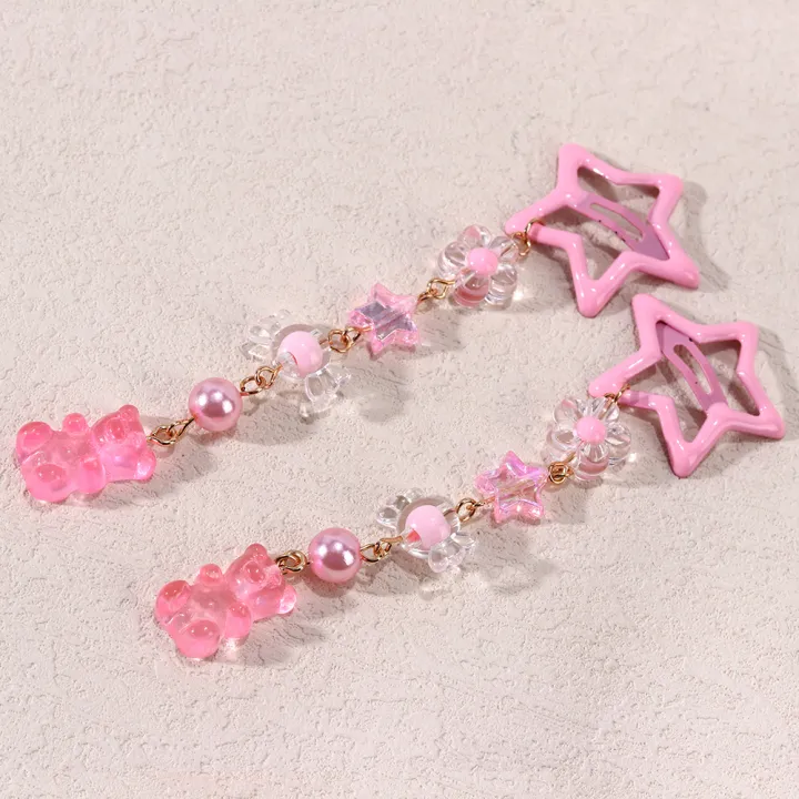 2Pcs%20Y2k%20Star%20Hair%20Clip%20Sweet%20Mini%20Flower%20Candy%20Plastic%20Bear%20Crystal%20Pendant%20Hairpin%20Headwear%20For%20Girl%20Metal%20Barrette%20Accesories%20-%20Image%204