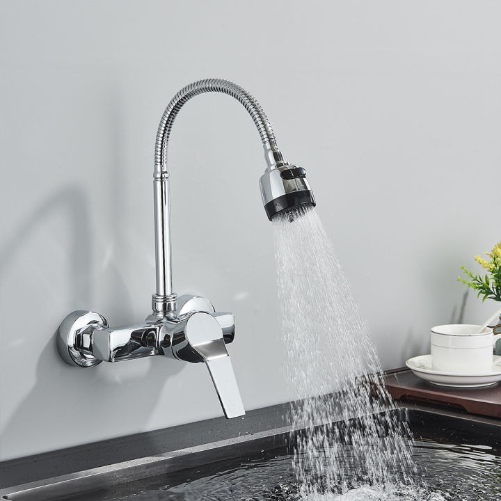 Black/Brushed%20Kitchen%20Faucet%20Wall%20Mount%202%20Function%20Hot%20and%20Cold%20Water%20Sink%20Faucet%20360%20Degree%20Rotating%20Sprayer%20Faucet%20-%20Image%207