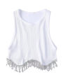 High Street Hem Tassel Diamond Beading Knitting T Shirt Chic Short Camis Tank Lady Slim Crop Vest Tops.