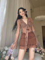 Long Flare Sleeve Blouses for Women Lace-up Mesh  Sweet Hot Girls Korean Fashion Style All-match Solid Design Elegant Casual. 
