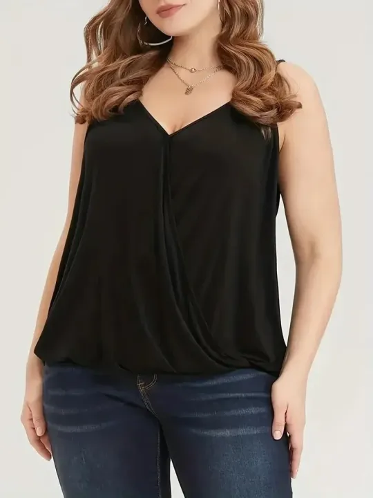 Women's%20V%20Neck%20Top%20Fashion%20Plus%20Size%201XL-5XL%20Summer%20Solid%20Cross%20Connection%20Tank%20Top%20Ladies%20Casual%20Sleeveless%20-%20Image%202
