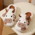 New Winter Unisex Cartoon Cow Warm Plush Slippers Couple's Indoor Non-slip House Slides Men And Women Toe Wrap Home Cotton Shoes. 