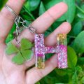 Girls Handbag Glitter Gradient Resin Alphabet Keychain Charms. 