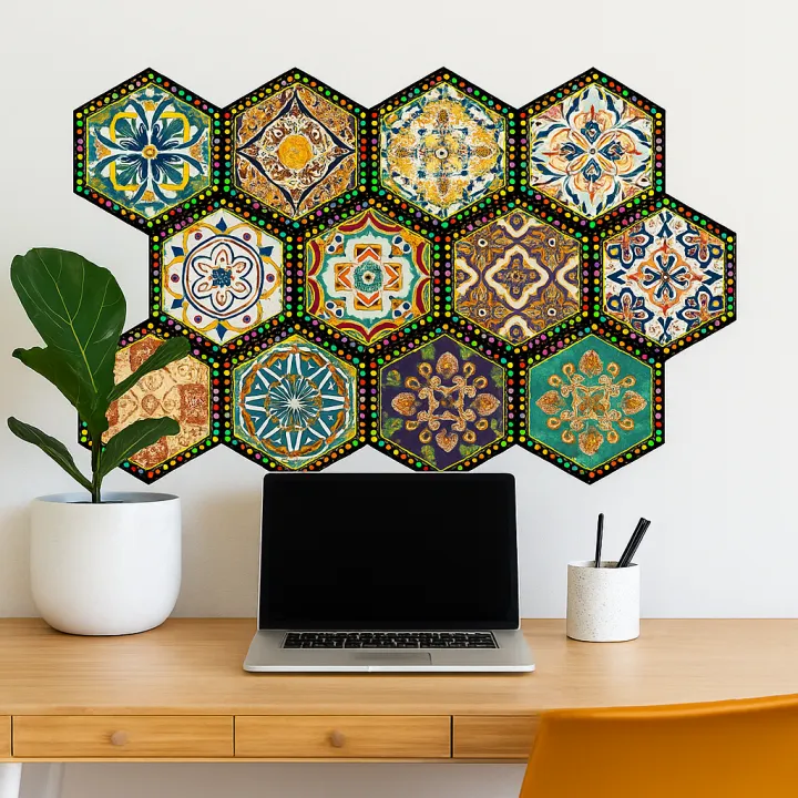 24 Pcs Decorative Colorful Hexagon Tile Stickers Self-Adhesive Peel ...