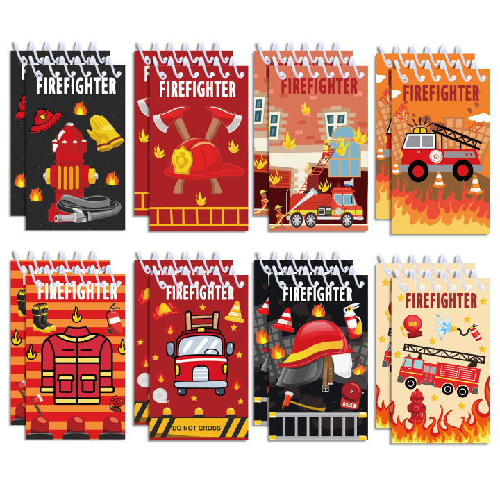 8pcs Firefighter Theme Mini Spiral Pocket Notebooks Memo Pad Coil ...