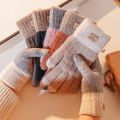 Korean style warm for woman touch screen winter knitted plus velvet thickened student cycling windproof and cold-proof fashionable gloves.