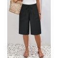 Plus Size 1XL-5XL New Women's Casual Five-point Shorts Pocket Fake Drawstring Women Clothing Beach Shorts. 