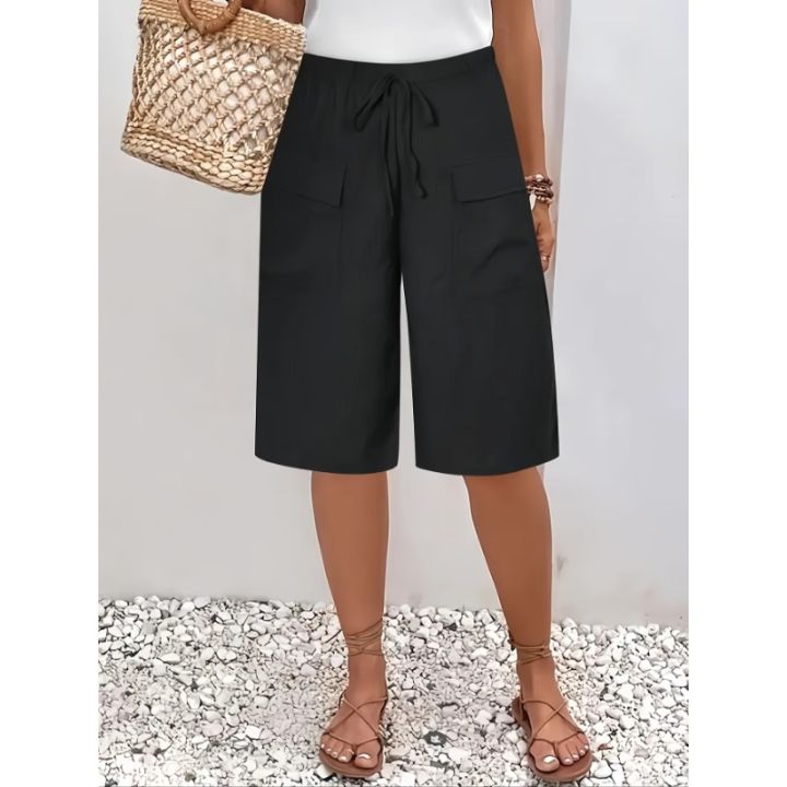 Plus Size 1XL-5XL New Women's Casual Five-point Shorts Pocket Fake Drawstring Women Clothing Beach Shorts