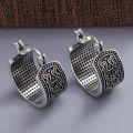 925 Sterling Silver Texture Flower Earrings For Women Gothic Trendy Simple Retro Earring Jewelry Party Accessories.