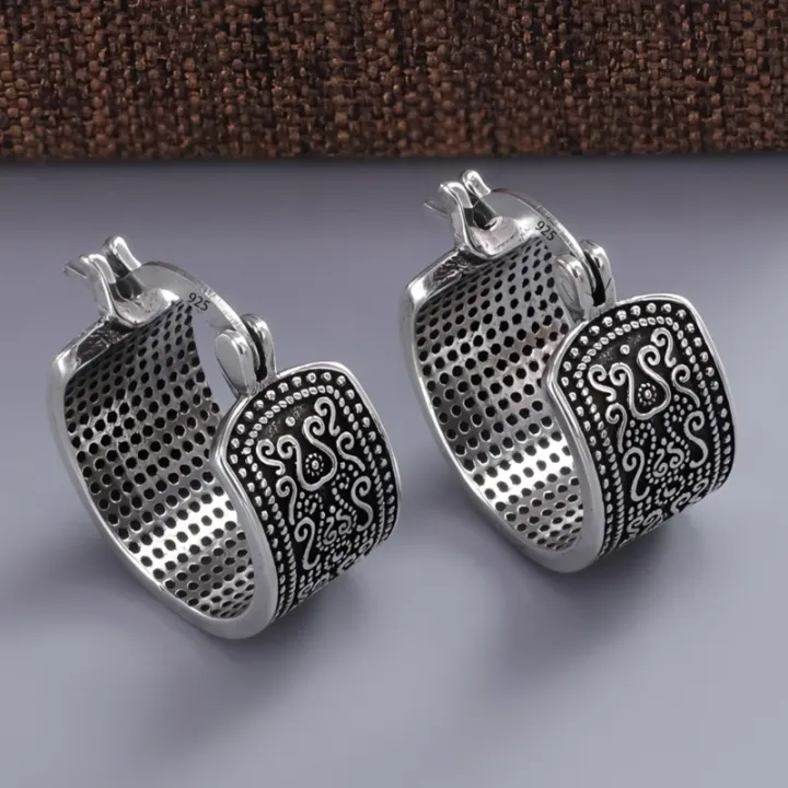 925%20Sterling%20Silver%20Texture%20Flower%20Earrings%20For%20Women%20Gothic%20Trendy%20Simple%20Retro%20Earring%20Jewelry%20Party%20Accessories%20-%20Image%203