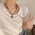 Korean beads love necklace dark heart sweet butterfly style cool light luxury clavicle chain adjustable. 