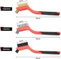 "3-Piece Wire Brush Set: Steel, Brass, and Nylon Brushes for Metal and Rust Cleaning". 