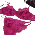 Lace Lingerie Female Satin Comfortable Ultra-Thin Large Breasts Show Small Soft Steel Ring up Support Anti-Sagging Bra Set.