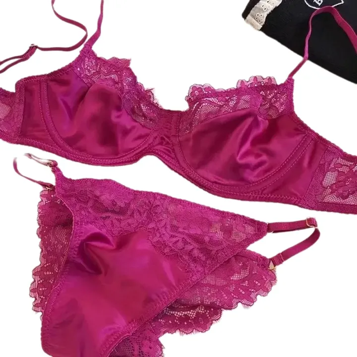 %20Lace%20Lingerie%20Female%20Satin%20Comfortable%20Ultra-Thin%20Large%20Breasts%20Show%20Small%20Soft%20Steel%20Ring%20up%20Support%20Anti-Sagging%20Bra%20Set%20-%20Image%205
