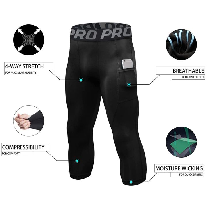 Mens%20Compression%20Pants%203/4%20Capri%20Running%20Leggings%20Cool%20Dry%20Workout%20Athletic%20Gym%20Tights%20Bottom%20with%20Pockets%20-%20Image%204